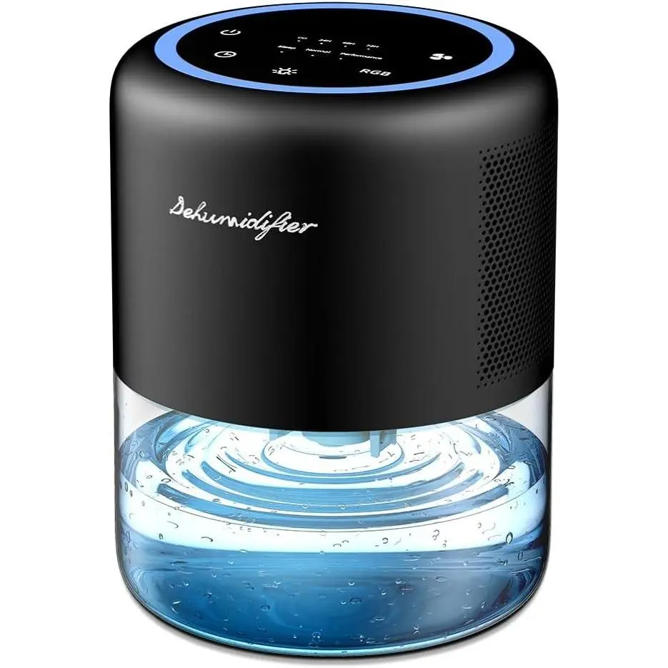 44oz(1.3L) Small Dehumidifier for Home, Auto-Off Quiet Portable Dehumidifier with 3 Modes, 10 Color Lights, 4 Timer Settings for Bedroom Bathroom Closet, Black(215 sq.ft)