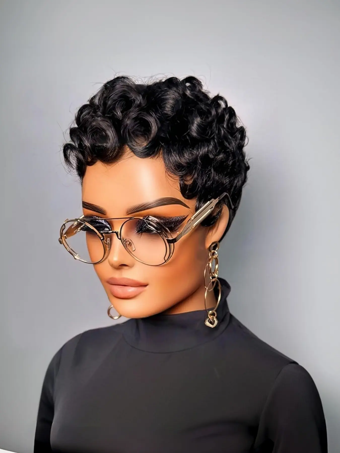 Short Curly Synthetic Hair Wig, Daily Wear Wig, Pixie Cut Wigs for Women, Short Layered Curly Pixie Cut Wigs with Bangs, Natural, Natural Looking Wigs, Loose Curly Wig