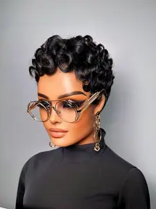 Short Curly Synthetic Hair Wig, Pixie Cut Wigs for Women, Short Layered Curly Pixie Cut Wigs with Bangs, Natural, Natural Looking Wigs