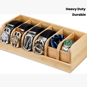 6-Slot Heavy-Duty Wooden Belt Storage Shelf - Wall-Mounted Belt Rack with 6 Individual Suitable for Closet, Dresser, Belt Organizer - Durable Wood Belt Holder for Men & Women