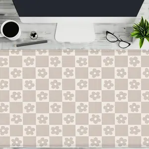 Floral Checkerboard Pattern Mouse Pad, 1 Count Rectangle Gaming Mouse Pad, Non-Slip Rubber Base Stitched Edge Desk Pad for Home Office Game Room, Desk Accessories
