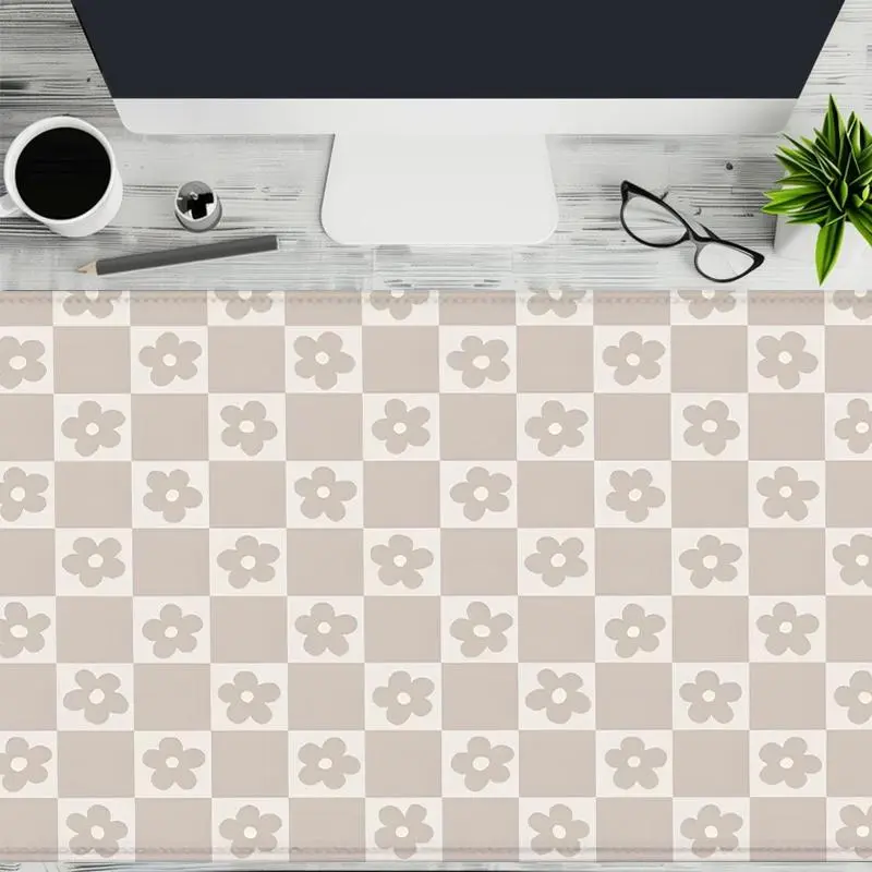 Floral Checkerboard Pattern Mouse Pad, 1 Count Rectangle Gaming Mouse Pad, Non-Slip Rubber Base Stitched Edge Desk Pad for Home Office Game Room, Aesthetic Desk Accessories, Desk Accessories, Desk Mat