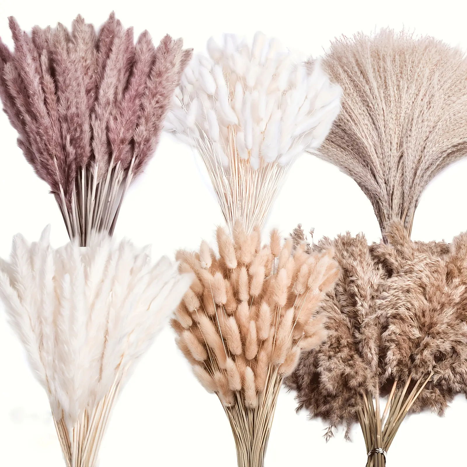 150PCS Dried Pampas Grass Bouquet Set, 17.3in Boho Bunny Tails and Mixed Dried Grass for Vase, Wedding and Home Decor