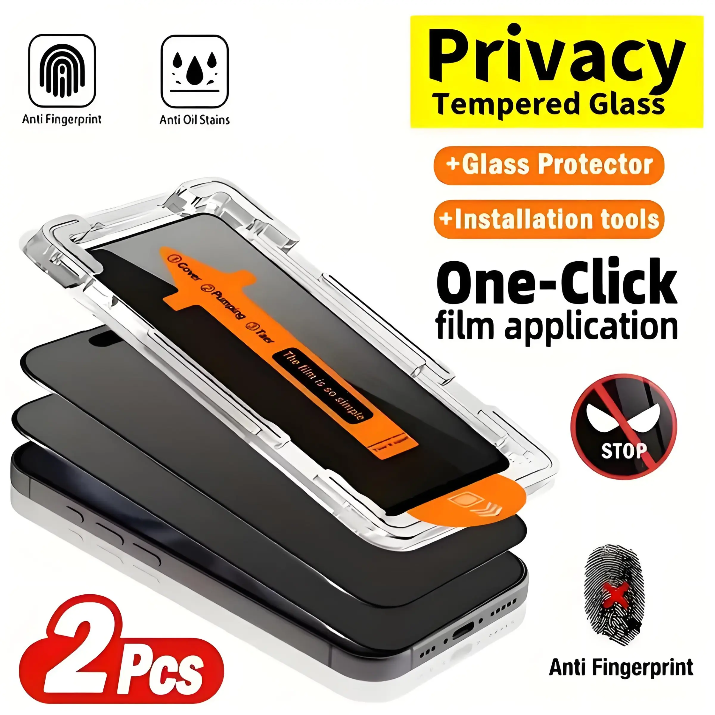 2-Pack Anti-Spy Tempered Screen Protector, compatible with iPhone 17 Pro Max, iPhone 17 and iPhone 17 Pro, privacy phone film with speaker dust-proof mesh and installation kit, easy application, full screen coverage
