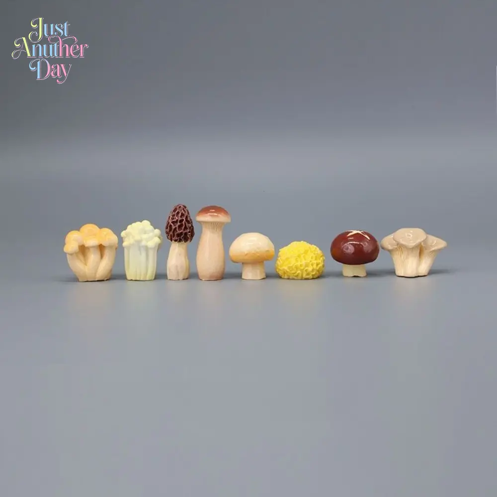 8-Piece Mini Mushroom Figurine Set Cute Resin Mushroom Ornaments for Car Dashboard Desk and Home Decor Realistic Miniature Mushroom Sculptures Unique Gift for Mushroom Lovers and Plant Enthusiasts