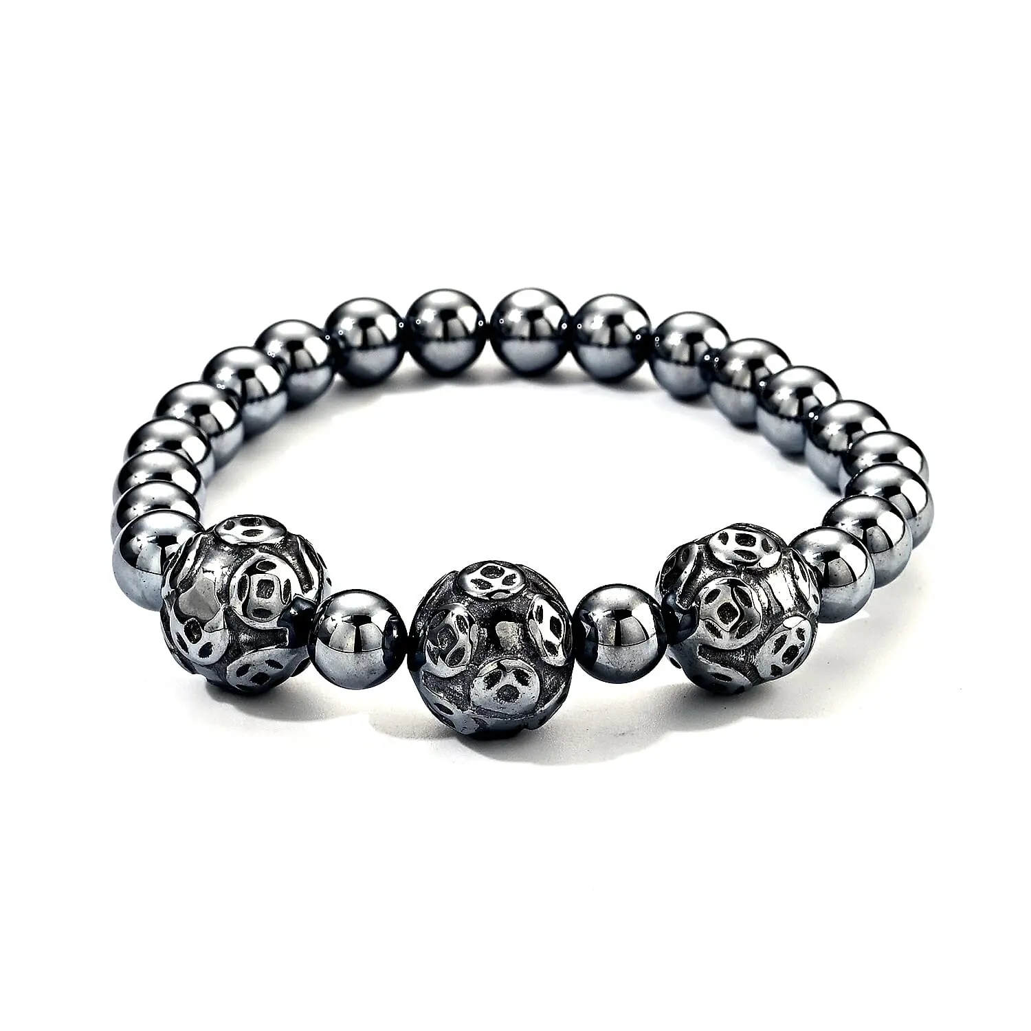 Terahertz Round Carved Beaded Stretch Bracelet 80.00 ctw