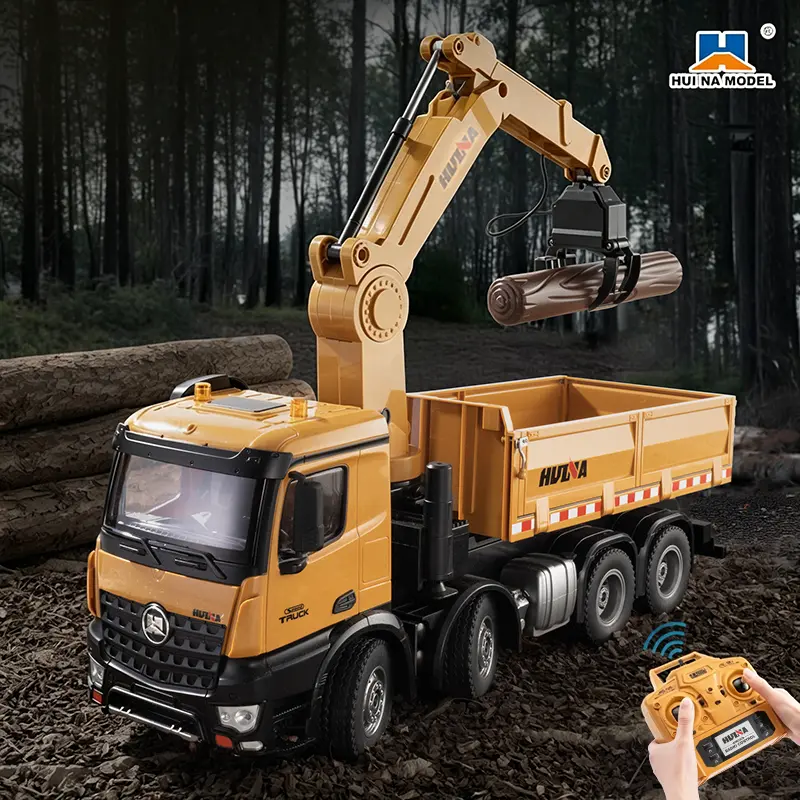 1/14 Scale Huina 1538 RC Alloy Timber Grab Dump Truck, 2.4GHz 26CH 3-in-1 Remote Control Construction Vehicle with 270° Rotating Arm, Lights & Sound, Ready to Run Toy for Kids 8+ and Adults