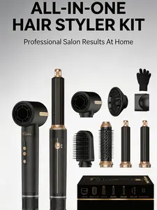 7-in-1 Hot Air Styling Comb, Powerful 110,000 RPM Blow Dryer Comb with Curler, Blow Dryer Comb with Diffuser, Negative Ion Hot Air Comb for Quick Drying, Volumizing, Curling, Straightening, Hair Styling Tool tiktokshopspringglowup Hairdryer Black,summervi