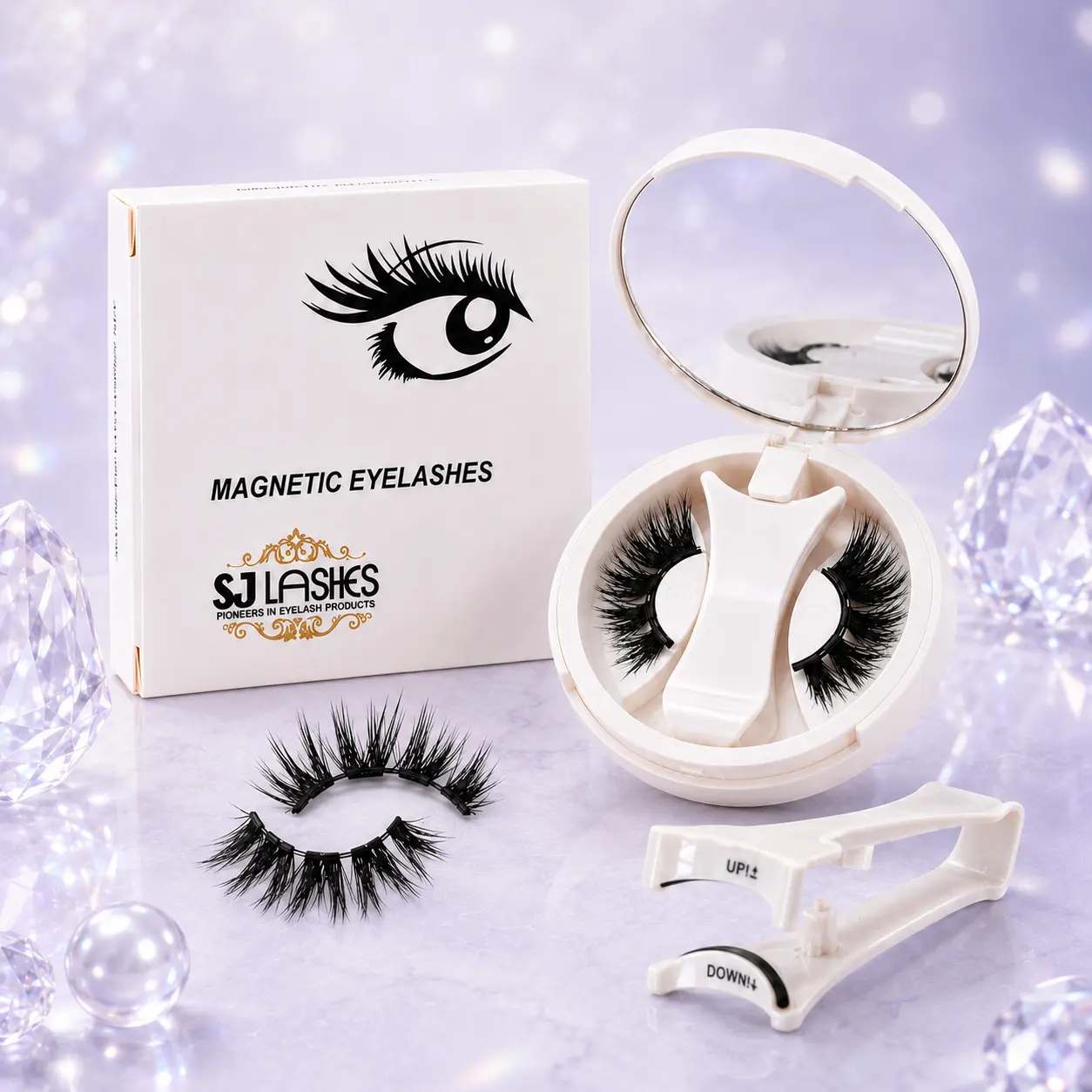 Cat Eye Magnetic Eyelashes Kit, No Glue Upper and Lower Magnetic Lashes with Mirror Compact Case and Applicator, Soft Reusable False Lashes
