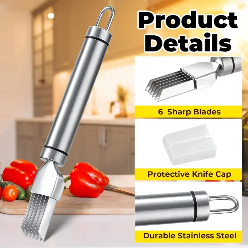 1pc, Stainless Steel Chopped Green Onion Knife, Kitchen Vegetable Cutter Sharp Scallion Shredding Cutter Shred Knife Household Multifunctional Food Slicer Gadget