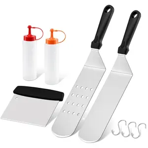5 count Griddle Accessories Kit,  Stainless Steel Flat Top Griddle Accessories Set of 5, Outdoor Metal Spatulas Tool Set for Flat Top Hibachi Teppanyaki Kitchen Cooking, Dishwasher Safe