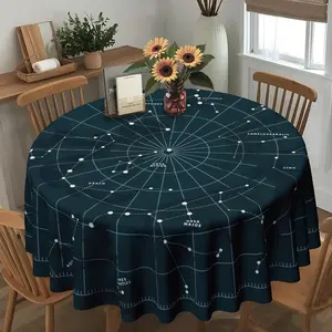 2D flat, retro blue and white, star map round table cloth, family kitchen living room dining table cloth, party table cloth, kitchen accessories, room & outdoor table cloth, Picnic Table Cover