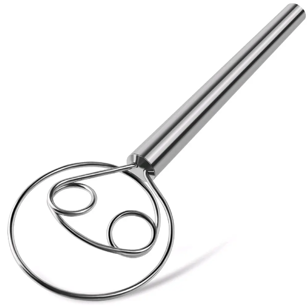 TEEVEA Danish Dough Whisk - Stainless Steel Corrosion Resistant Durable Dough Hook, Traditional Dutch Whisk - Home Kitchen Bakeware Utensils for Bread Making, Sourdough Baking
