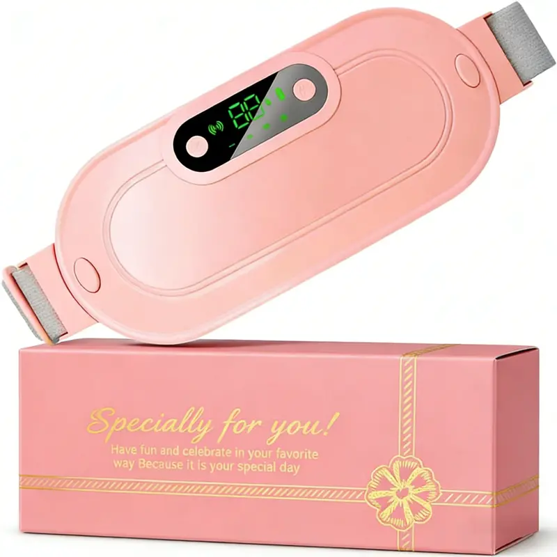Rechargeable Portable Heating Belt - Adjustable Heating Temperature, Heat + Massage, 4 Massage Modes, 3 Timer Auto-Off Safety, FSA HSA Eligible, ABS Plastic, Women Gifts, Pink, 1 Unit (Household Appliance Accessory)