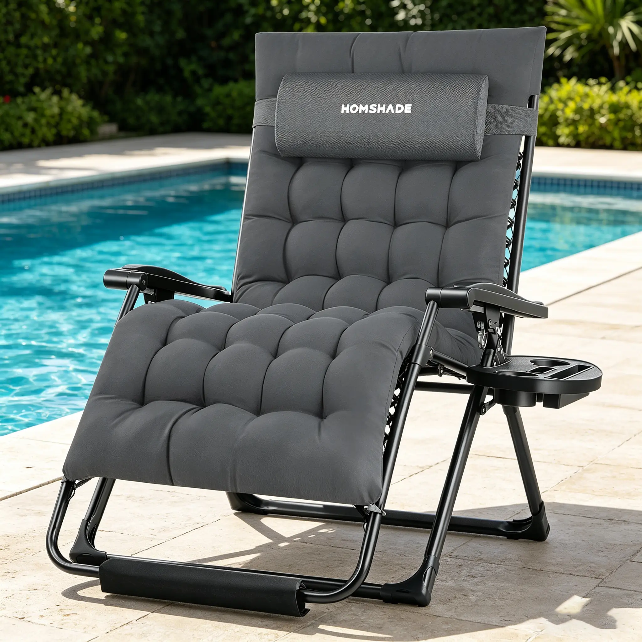 【Dealsforyou】Folding Zero Gravity Lounge Chair 400LBS Support, 90-170° Adjustable Recline, Breathable Mesh, Removable Cushion, Cup Holder & Headrest for Camping Outdoor, tanning chair