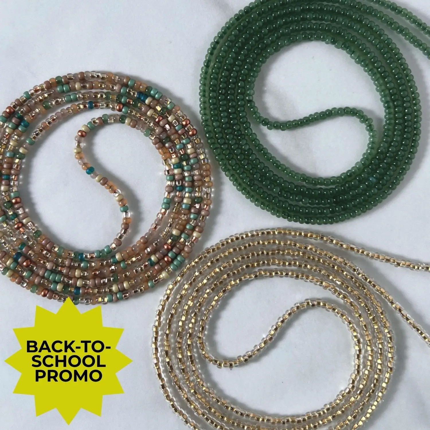 3PC SET - FLOW STATE - Tie On Waist Beads - 45 to 60 inches Waistbeads - Beige Sage Green Waistbeads - Fall Waistbeads - Beaded Fashion Body Jewelry - Made By Venus Waistbeads