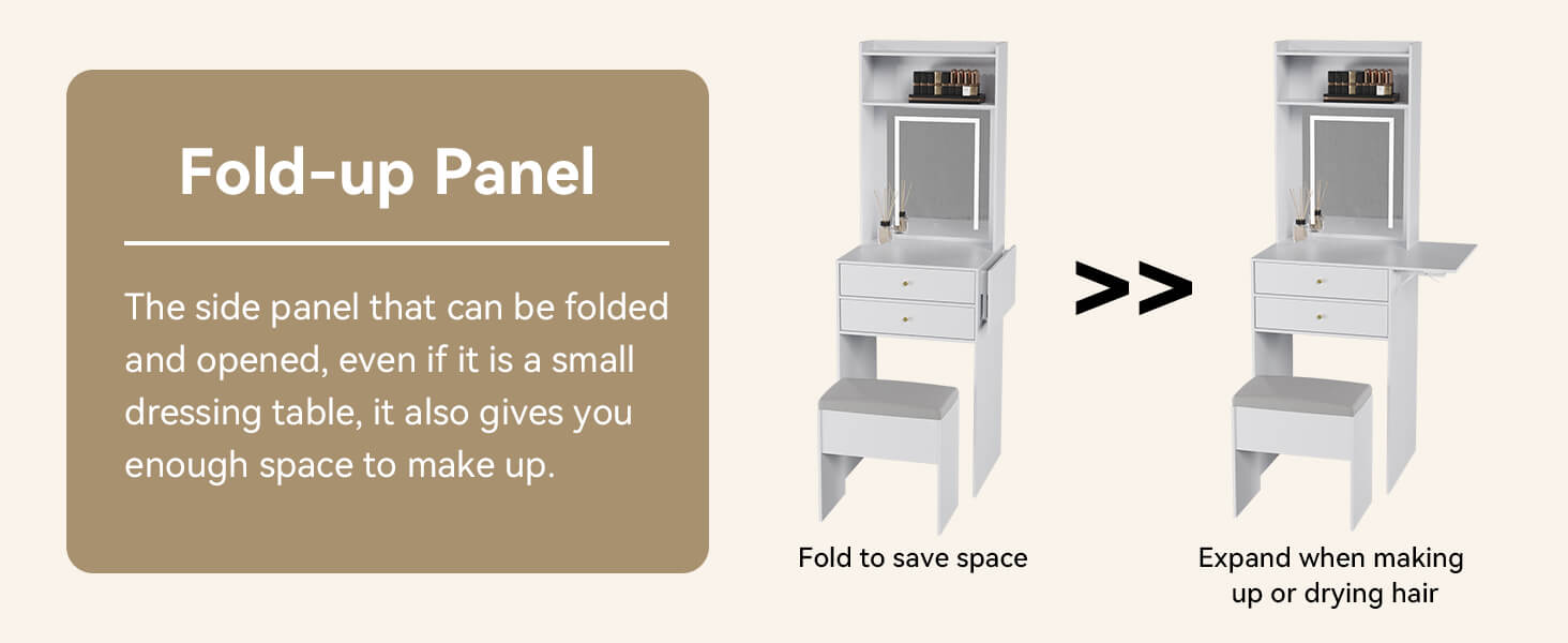Small Vanity Desk Set with 3 Adjustable Lighted Mirror and Storage Chair IF018,  MDF panels