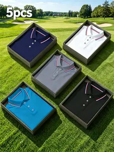 Five-Piece Men's Business Short Sleeve Polo Shirt, Summer Breathable Collar T-Shirt, Casual Loose-Fitting Long Top, Versatile Classic Stylish Fashion Wear