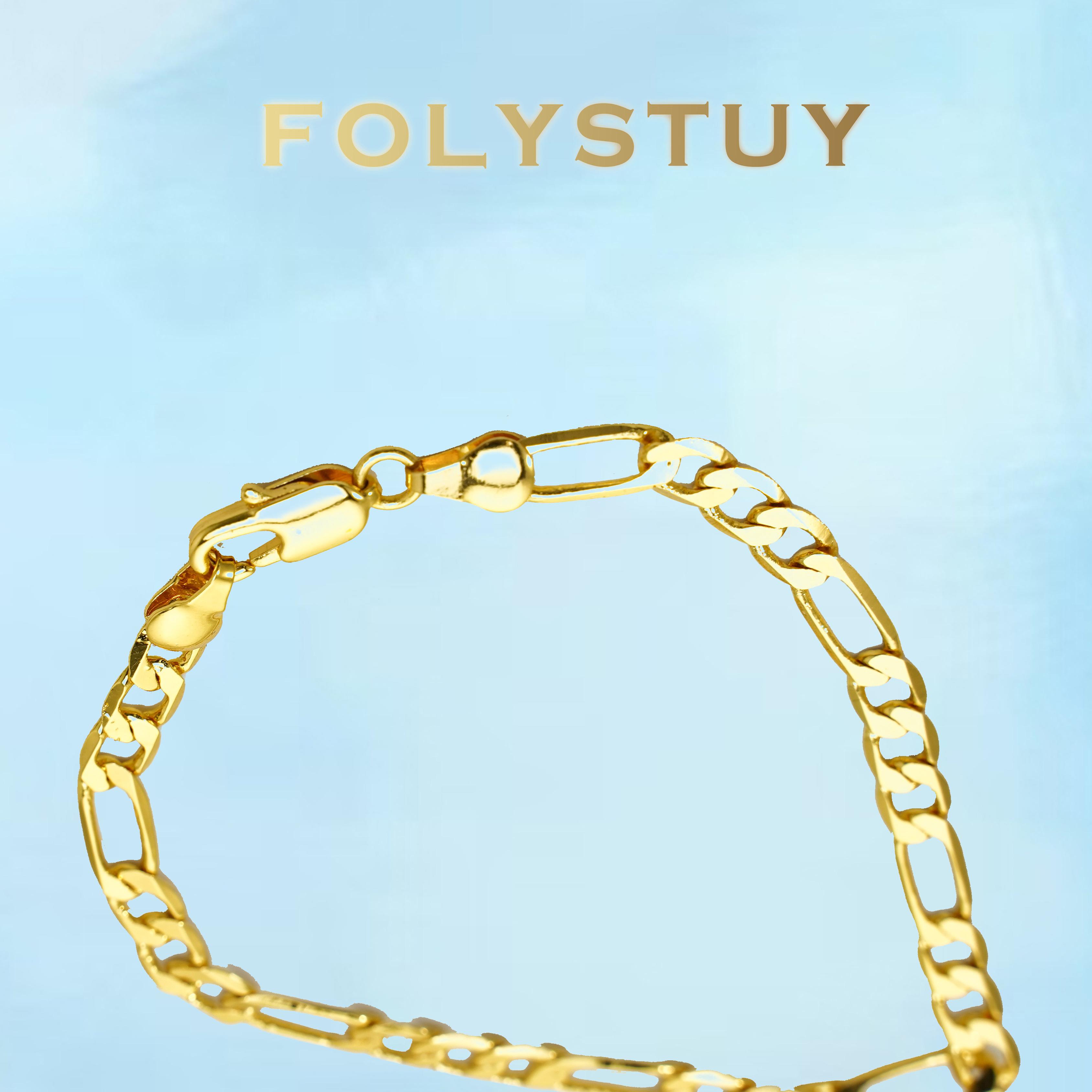[FOLYSTUY (W165)]Classic Figaro Link Chain Bracelet, 0.2" Width 8.05" Length, Timeless Everyday Wrist Bangle for Daily Wear & Gifting