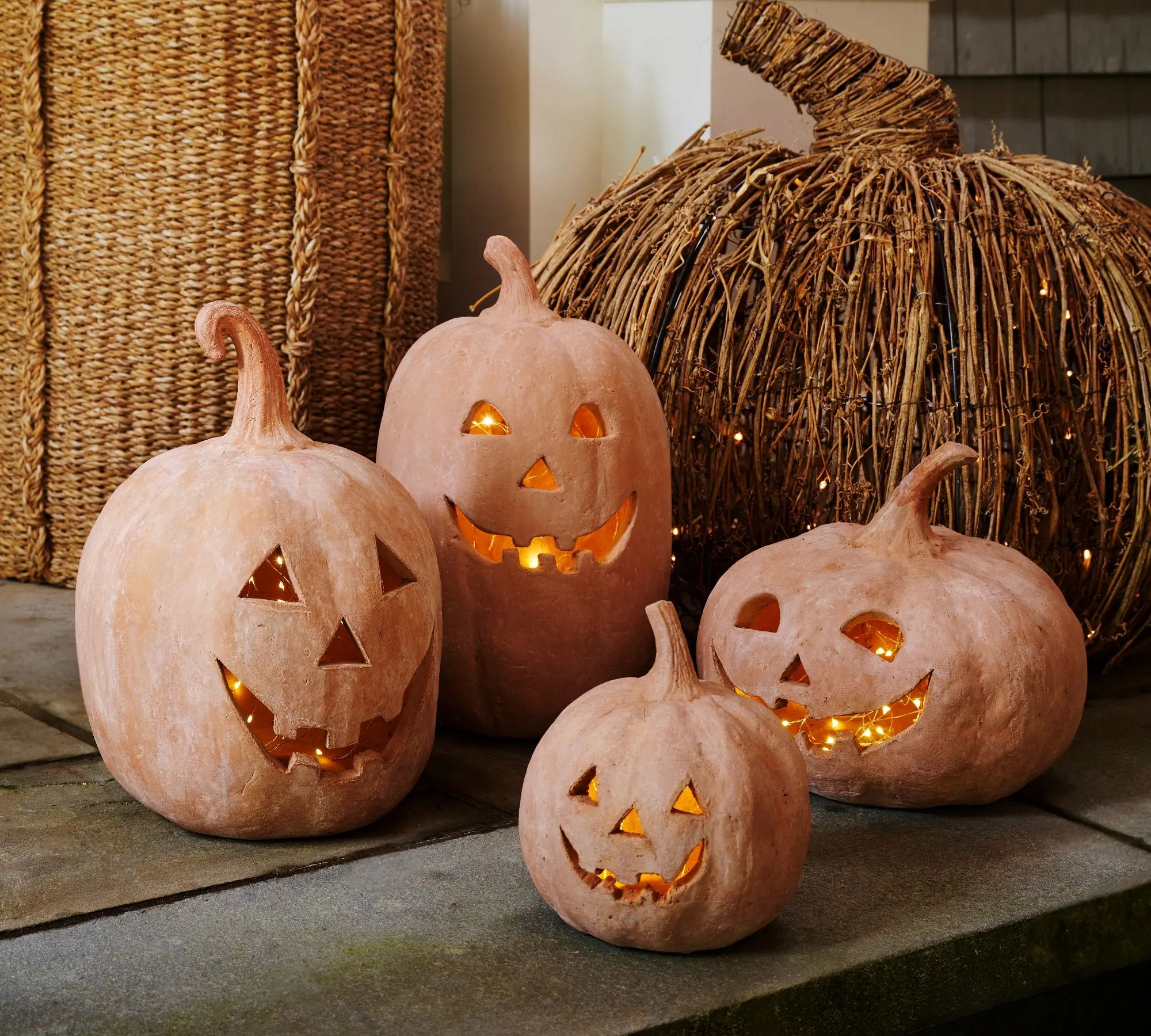 Handmade Terracotta Jack O'Lantern Pumpkin Decor, Small 7.75"H, Multicolor Halloween Tabletop & Porch Decoration