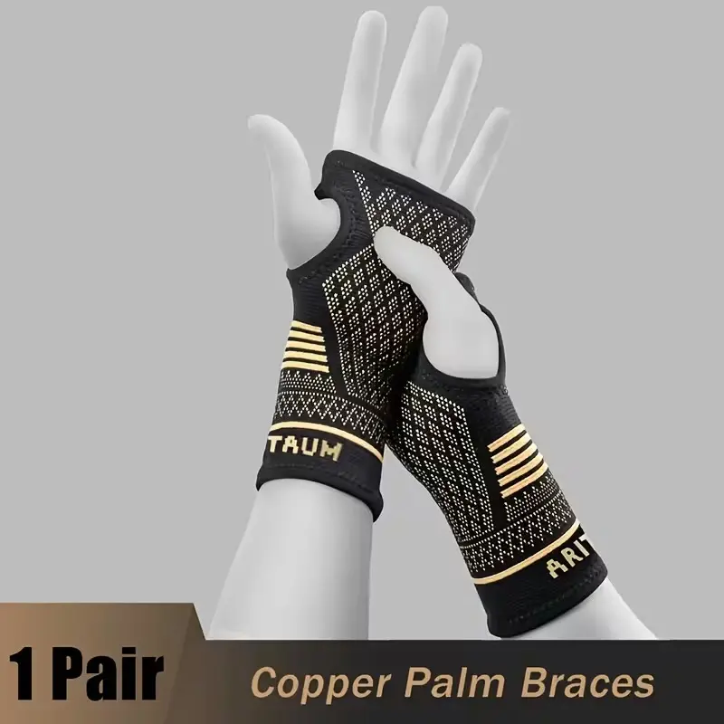2pcs Copper Compression Wristbands, Breathable And Sweat Resistant Sports Wristbands, Pull Up Closure, Hand Wash, Suitable For Basketball, Tennis, Weightlifting, Fitness And Household Chores