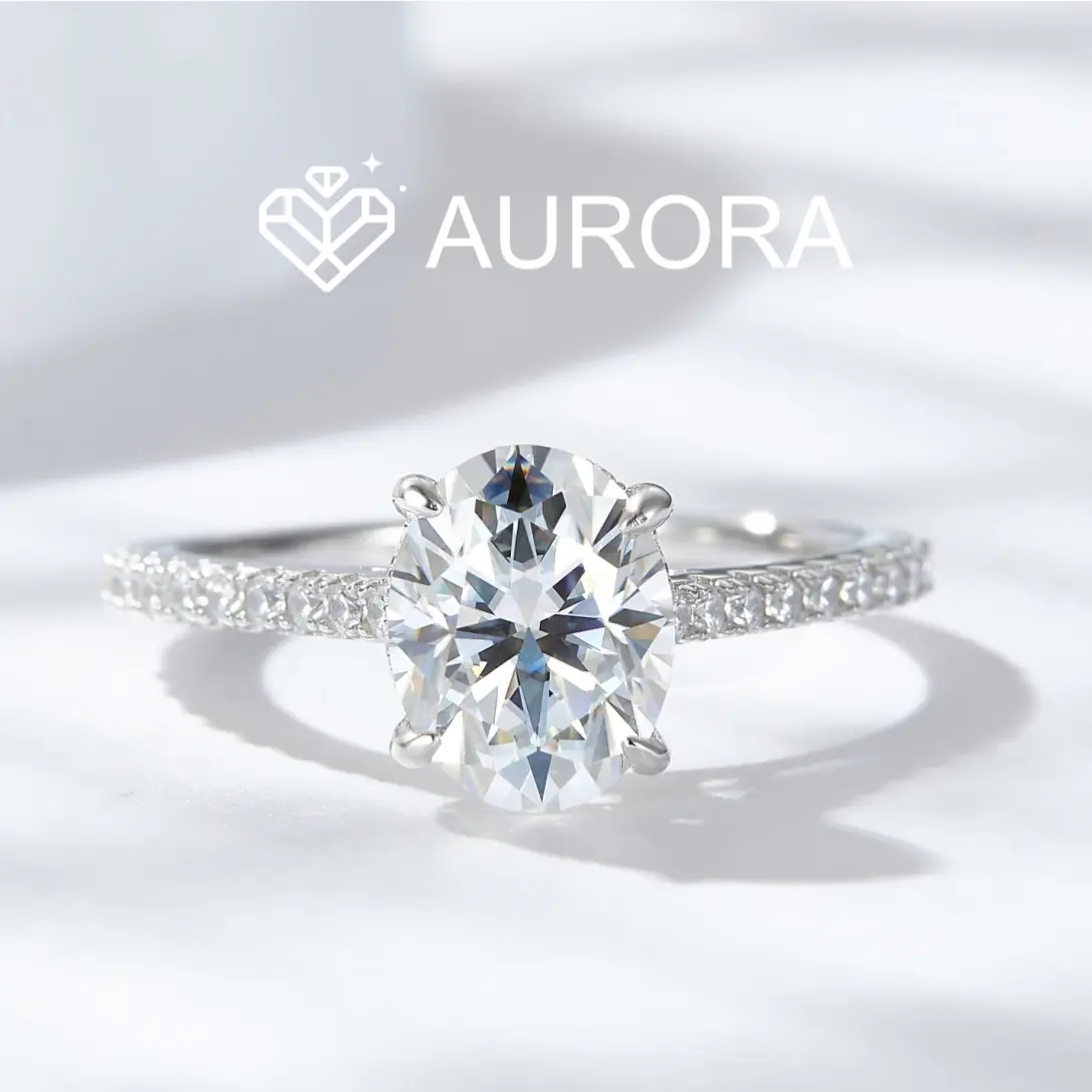 【#14 For you】Oval  Full Moissanite main stone and side stone rings  with 925 Sterling Silver Synthetic Moissanite Engagement Wedding Ring