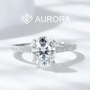 【#14 For you】Oval  Full Moissanite main stone and side stone rings  with 925 Sterling Silver Synthetic Moissanite Engagement Wedding Ring