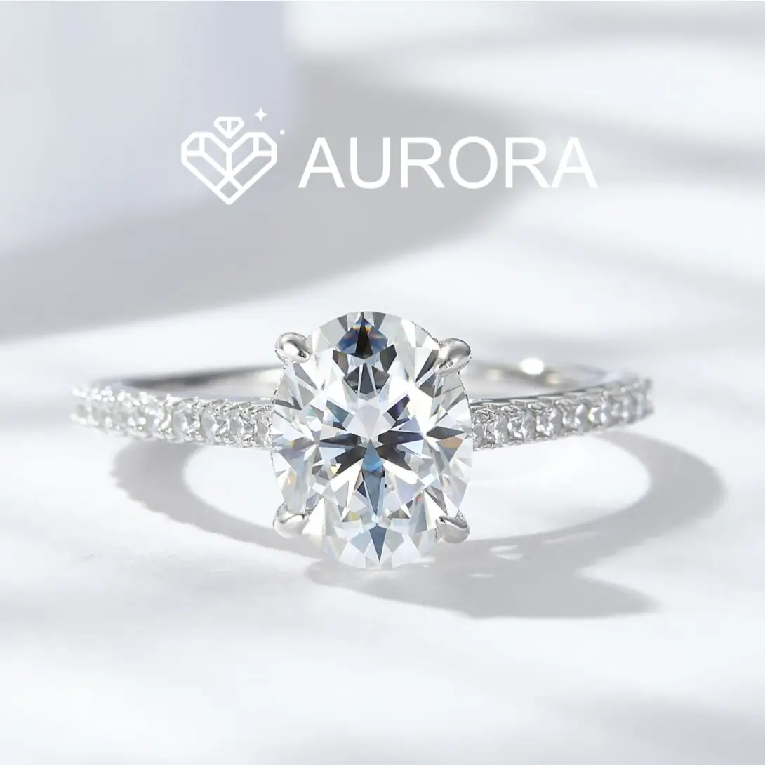 【#14 For you】Oval Full Moissanite main stone and side stone rings with 925 Sterling Silver Synthetic Moissanite Engagement Wedding Ring