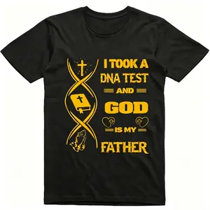 "I Took A DNA Test And God Is My Father" Black Christian T-Shirt - Funny Faith Tee "God Is My Father DNA Cross Bible Praying Hands" Graphic Tee - Religious Streetwear