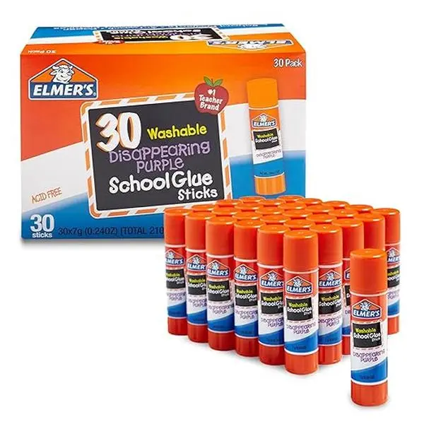 Disappearing Purple School Glue Sticks, Washable, 7 Grams, 30 Count - Posters, Back to School, Bulk Pack for Classrooms, #1 Teacher Brand