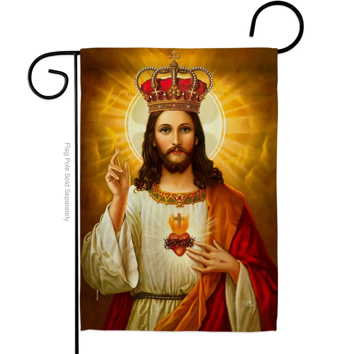 212 MAIN Hang-Ready Double-Sided Weather-Resistant Fade-Resistant All-Season Mini Sacred Heart Jesus with Crown Religious Garden Decor Flag, Multi-Color, G153094-BO