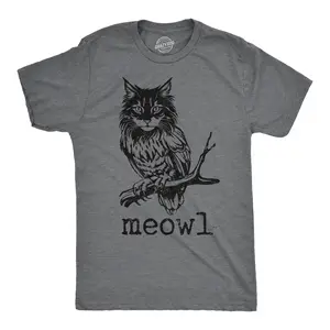 Mens Funny T Shirts Meowl Sarcastic Cat Owl Graphic Novelty Tee for Men Mens Funny T Shirts Cool Vintage Fashion T-Shirt Gift Classic Menswear Sarcastic Apparel for Men Funny Cat Short Sleeve Novelty Tees for Dark Grey