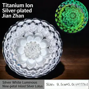 37.  Silver & White Luminous 9-Petal with Inlaid Silver Lotus Jianzhan Cup