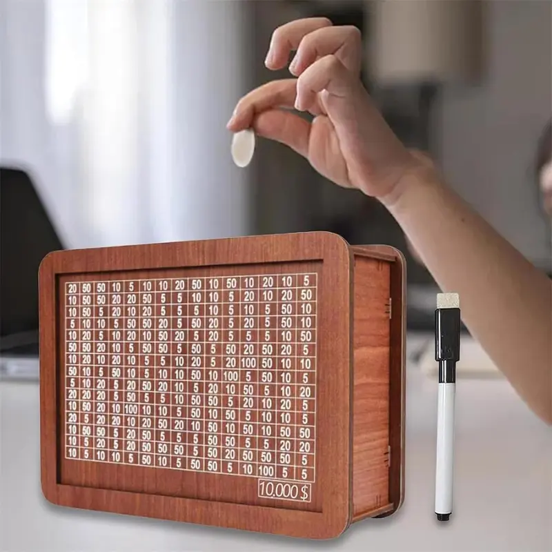 Money Saving Box,Wooden Money Box,Savings Box,with Money Target and Numbers with Counter Crafts Portable Storage Case Money Saving Box for Adults Child (10000 Dollar)