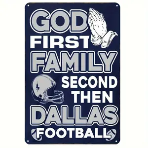 Dallas Football Themed Metal Tin Sign, 8"X12" Iron Wall Art Decor For Home, Bar, Man Cave, Garage & Farmhouse - Weather-Resistant Vintage Signage With Praying Hands & Helmet Design
