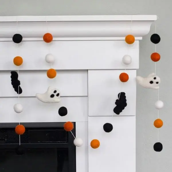 Ghost & Bat Halloween Felt Garland- Orange Black & White