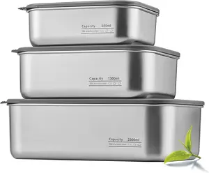 Stainless steel  storage containers With lidsstainless steel snack containersstainless steel lunch boxEasy Clean,Airtight & Leakproof for kitchen storageDishwasher safe44oz (44oz/1300ml)