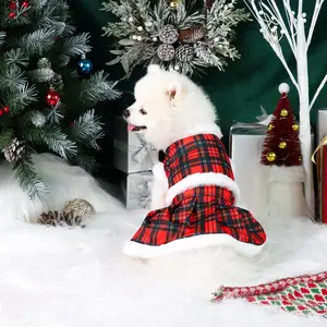 Plaid Print Pet Dress, 2 Counts/set Cute Pet Costume, Warm Puppy Clothes, Plush Dog Party Outfit for Dog Cats