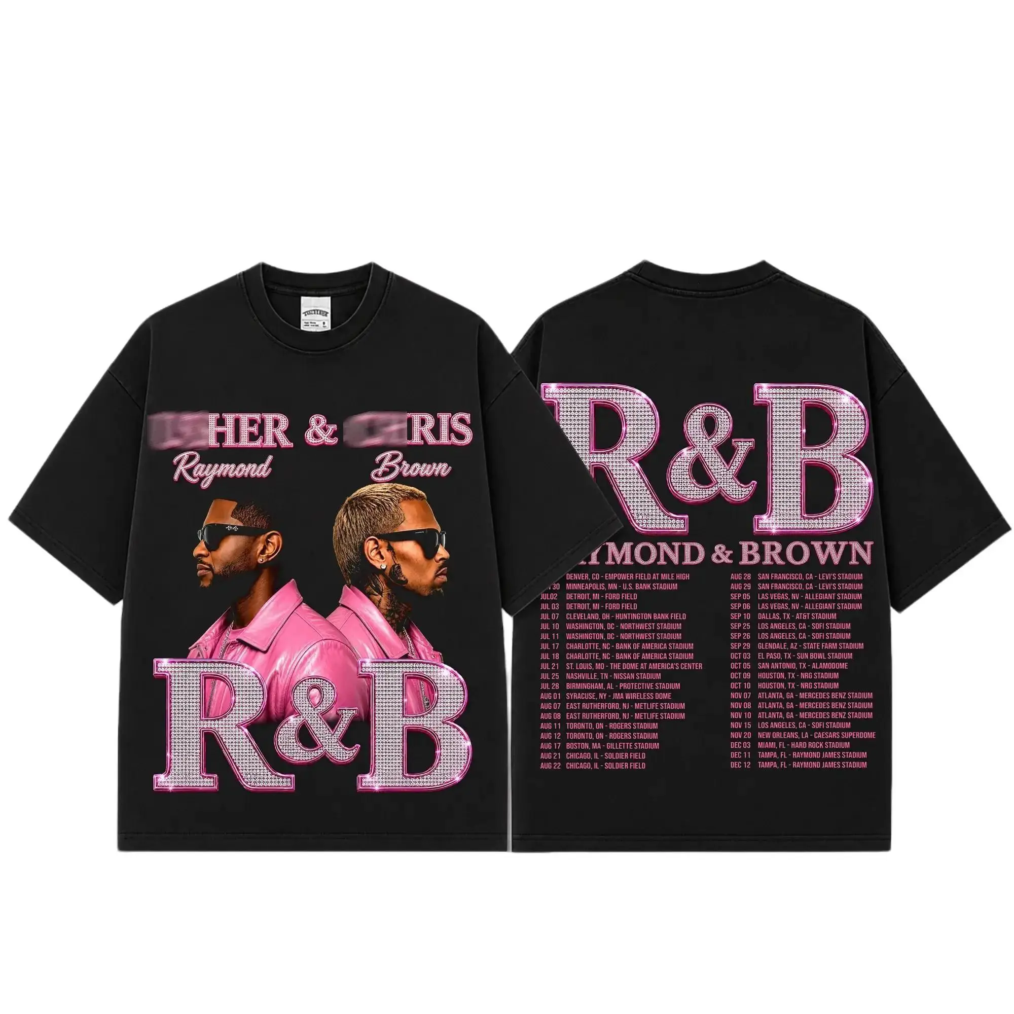 [FREE SHIP] Raymond & Brown Pink Rhinestone R&B Tour Premium Cotton T-Shirt, Bling R&B Concert Fan Tee, Hip-Hop Soul Music Shirt, Tour Dates Graphic Merch