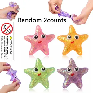 2 Counts Squishy Starfish Sugar Stress Balls, Squeeze Fidget Toys for Girls & Boys, Cute Anxiety Relief, Decompression Squeeze, Kids & Adults, Birthday Party Favors