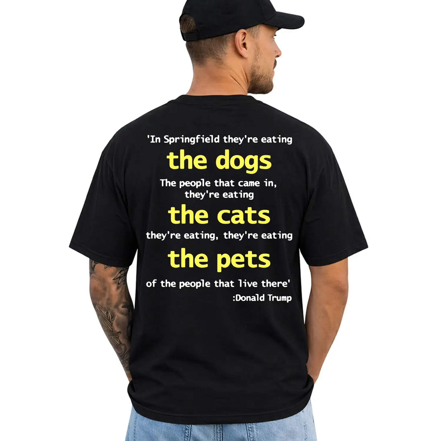 Trump 2024 Eating Cats Debate Quote T-Shirt, Short Sleeve Printed Graphic Shirt, Daily Casual Cotton Menswear