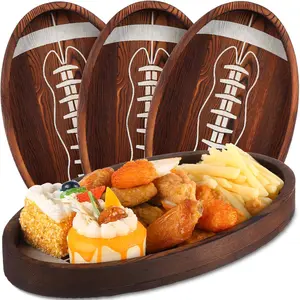 3 count Football Serving Trays and Platters 13 Inch Wooden Shaped Football Serving Dishes Tailgate Party Platter Snack for  Party Decoration(Classic Style)