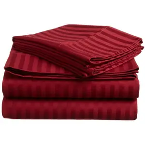 400 Thread Count Egyptian Cotton Split King Sheet Set Stripe Burgundy