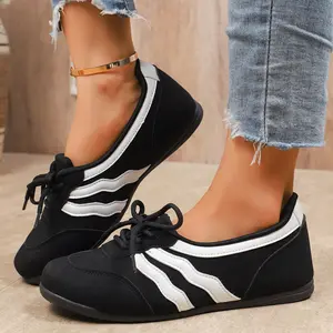Women's Casual Flats Wavy Stripe Lace Up Comfortable Walking Shoes Breathable All Season Outdoor Activities Sneakers Fashion Slip On Loafers
