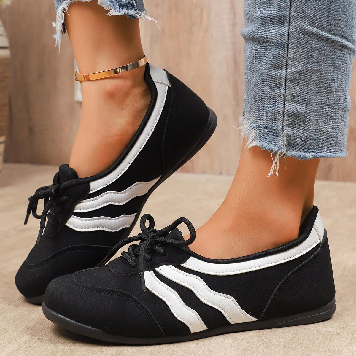【Clearance Sale】Women's Casual Flats - Wavy Stripe, Lace-Up, Breathable, All-Season Comfortable Walking Shoes - Sneakers for Women, Women's Sneakers, Fashion Slip-On Loafers for Outdoor Activities, Footwear, Trainer