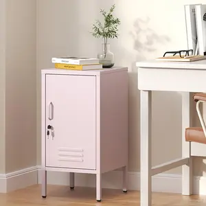 Pink 27.55"H x 13.78"W x 14.96"D Metal Locker End Table, Modern Minimalist Side Table with 2 Adjustable Shelves – Anti-Tilt Design, Multi Storage Cabinet for Living Room or Bedroom, Easy Assembly