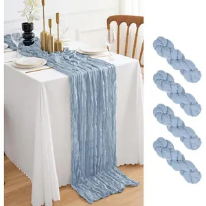 4 Pack Dusty Blue Cheesecloth Table Runner Blue Boho Rustic Gauze Cheesecloth 120 inch 10FT Cheese Cloth Runner for Wedding Bridal  Shower Party  Decoration