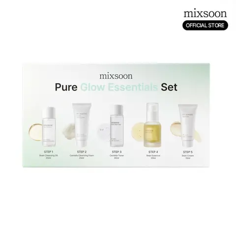 [mixsoon Official] Pure Glow Travel Set | Bean + Centella + Fermented Ingredients | Mini Skincare Set with Bean Cleansing Oil, Centella Foam, Toner, Bean Essence & Bean Cream | Giftable Skincare Set
