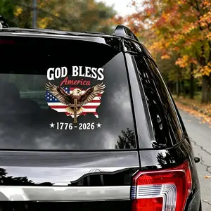 USA 250th Anniversary 1776-2026 Car Decal, God Bless America sticker with bald eagle, cross and flag. Waterproof vinyl in 3 sizes, patriotic decor for truck, RV, laptop and window.