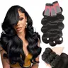 CSCHS Women's 15A Unprocessed Brazilian Virgin Body Wave Human Hair Bundles - 100% Black Chic Vintage Quick Weaves, 16-30 in Thick Extensions, 1-3 Soft Shed-Free Realistic Hairpieces